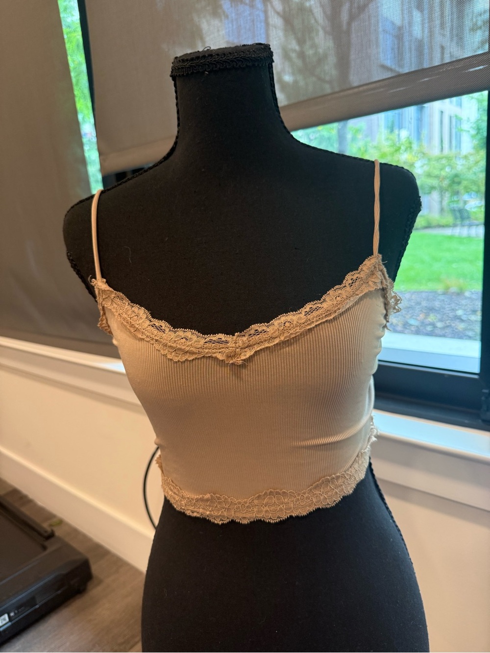 Fashion Nova Lace-Trim Ribbed Bandeau Crop Top - Beige